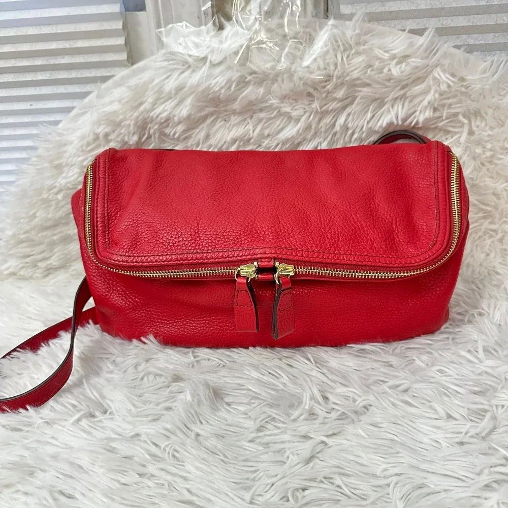 Rabeanco‎ Red Pebbled Leather Flap Zip Crossbody Clutch Bag Convertible